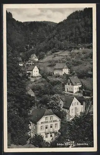 AK Schmilka /Sächs. Schweiz, Ortsansicht mit Gasthaus zur Mühle