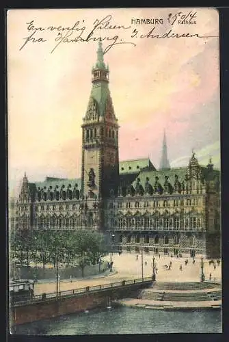 AK Hamburg, Rathaus mit Strassenbahn