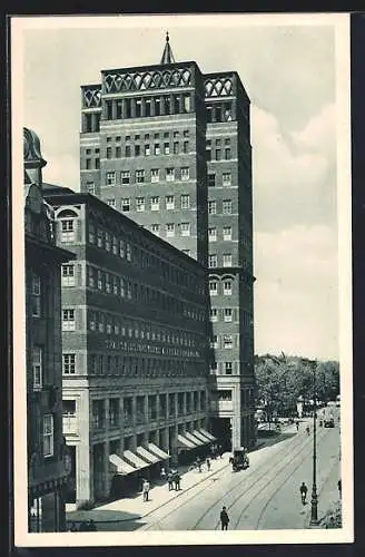 AK Düsseldorf, Strassenpartie mit Wilhelm Marx Haus