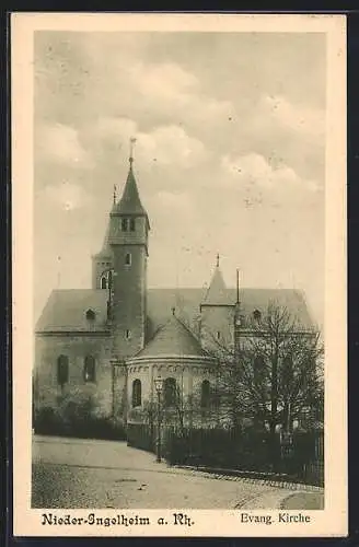 AK Nieder-Ingelheim a. Rh., Strassenpartie mit Evang. Kirche