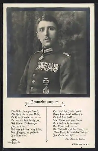 Foto-AK Sanke Nr. 7705: Kampfflieger Oberleutnant Immelmann in Uniform mit Pour le Merite-Orden