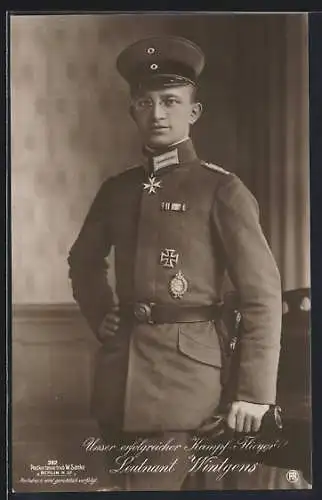 Foto-AK Sanke Nr. 392: Leutnant Wintgens in Uniform mit Pour le Mérite Orden