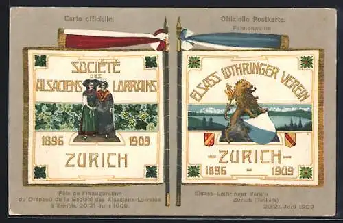 AK Zürich, Elsass Lothringer Verein 1896-1909, Fahnenweihe 1909