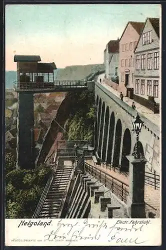 Lithographie Helgoland, am Elektrischen Fahrstuhl