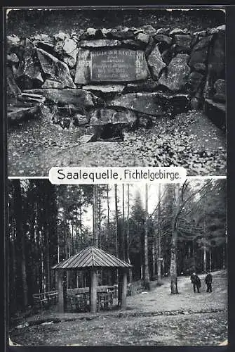 AK Zell /Fichtelgebirge, Saalequelle, Pavillon im Wald