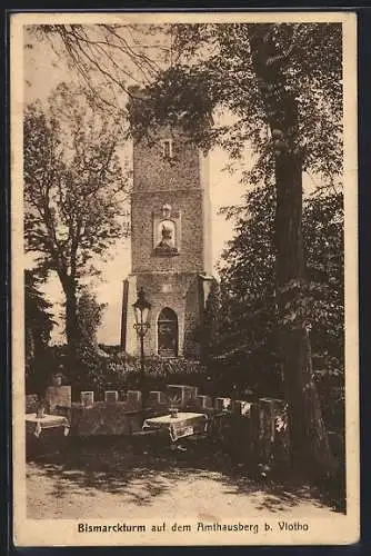 AK Vlotho, Burg-Restaurant v. L. Schumacher Ww. und Bismarckturm auf dem Amthausberg