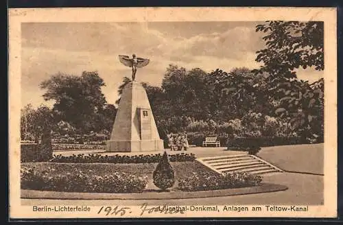 AK Berlin-Lichterfelde, Lilienthal-Denkmal, Anlagen am Teltow-Kanal