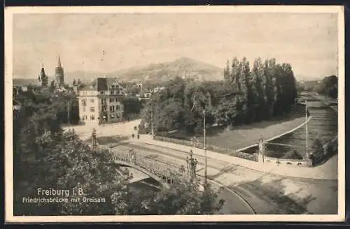 AK Freiburg i. B., Friedrichsbrücke mit Dreisam