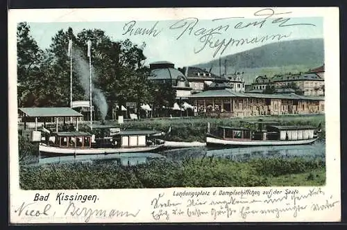 AK Bad Kissingen, Landungsplatz d. Dampfschiffchen auf der Saale