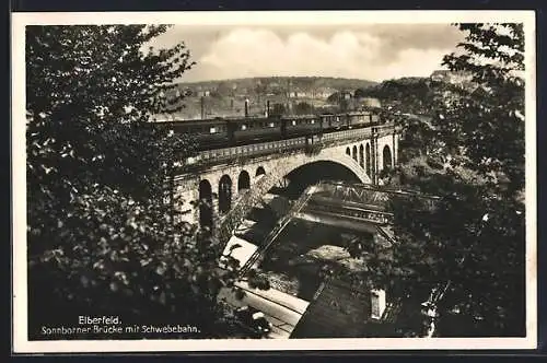 AK Elberfeld, Sonnborner Brücke mit Schwebebahn