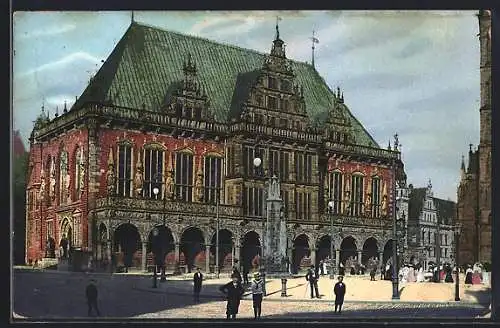 AK Bremen, Rathaus mit Denkmal