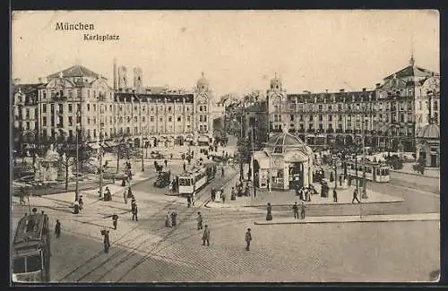 AK München, Blick zum Karlsplatz, Strassenbahn