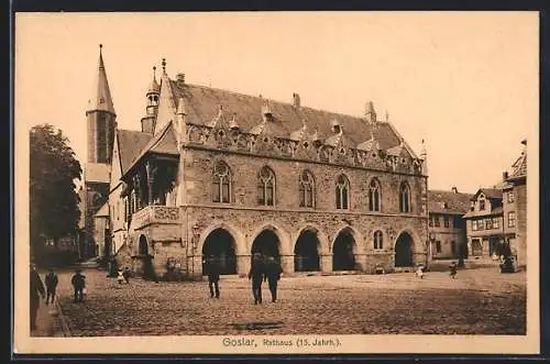 AK Goslar, Rathaus mit Strassenpartie