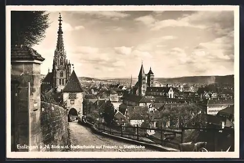 AK Esslingen a. N., Blick von der Neckarhalde auf Frauen- und Stadtkirche