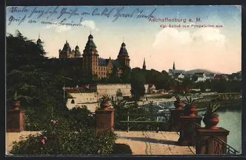 AK Aschaffenburg a. M., Königliches Schloss vom Pompejanum aus