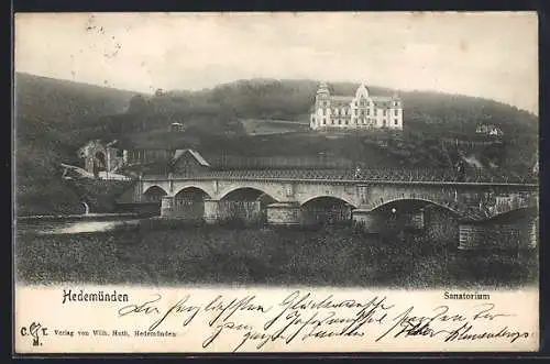 AK Hedemünden, Sanatorium mit Brücke