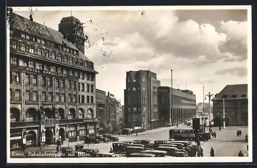 AK Essen, Bahnhofsvorplatz mit Hotel Handelshof und Börse