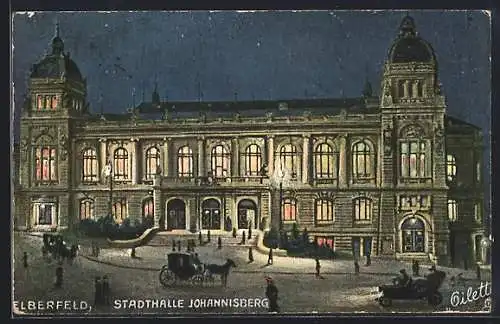 Künstler-AK Elberfeld, Stadthalle Johannisberg bei Nacht