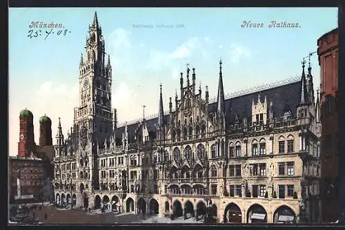 AK München-Au, Blick aufs neue Rathaus mit Frauenkirche