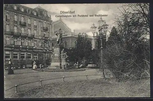 AK Düsseldorf, Corneliusplatz mit Parkhotel und Stadttheater