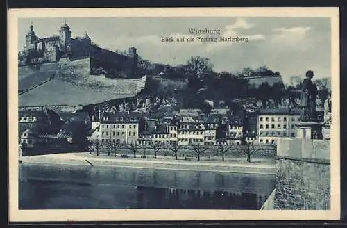 AK Würzburg, Blick auf die Festung Marienberg