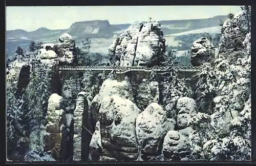 AK Bastei /Sächs. Schweiz, Die Basteibrücke im Winter