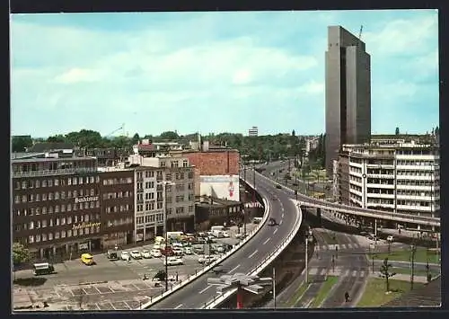 AK Düsseldorf, Hochstrasse und Hochhaus der Phoenix-Rheinrohr AG