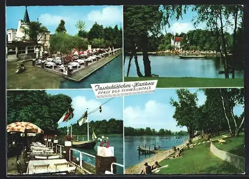 AK Amern, Inselschlösschen im Hariksee, Terrasse, Uferpartie