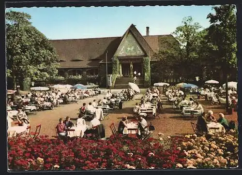 AK Krefeld, Restaurant Stadtwaldhaus der Eheleute Müller, Aussenbereich