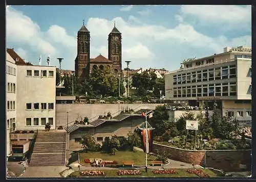 AK Pirmasens, Rathausplatz mit Pirminius-Kirche