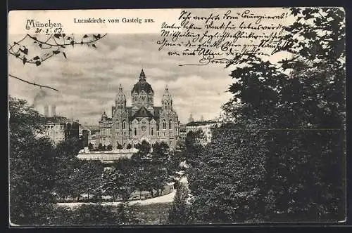 AK München-Au, Lucaskirche vom Gasteig aus