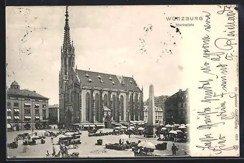 AK Würzburg, Marktplatz und Kirche