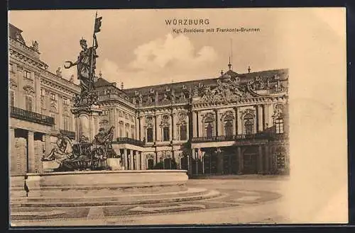 AK Würzburg, Kgl. Residenz mit Frankonia-Brunnen