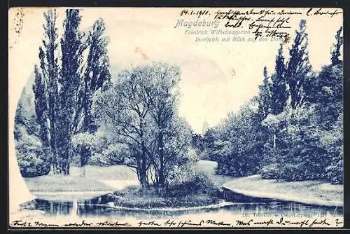 AK Magdeburg, Friedrich Wilhelmsgarten, Inselteich und Dom