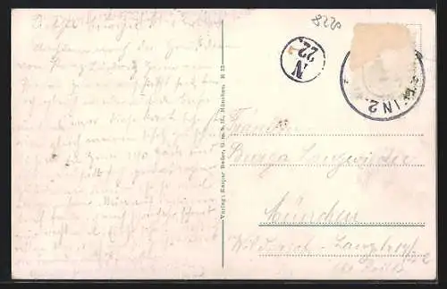 AK Traunstein, Ortsansicht gegen die Berge