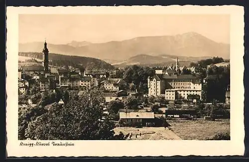 AK Traunstein, Teilansicht mit Kirchturm