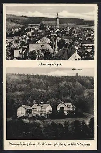 AK Schneeberg / Erz., Totalansicht aus der Vogelschau, Müttererholungsheim der NSV. am Gleesberg