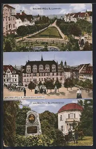 AK Naumburg a. S., Luisenstrasse, Marktplatz mit Rathaus, Jahndenkmal