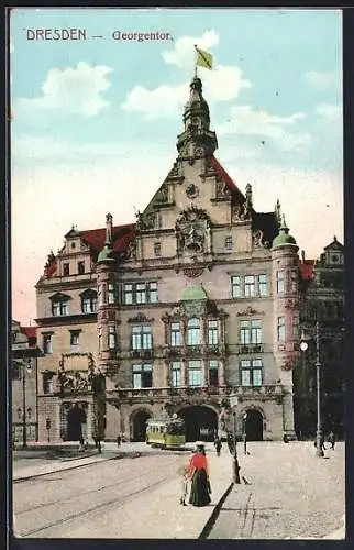 AK Dresden, Georgentor mit Strassenbahn