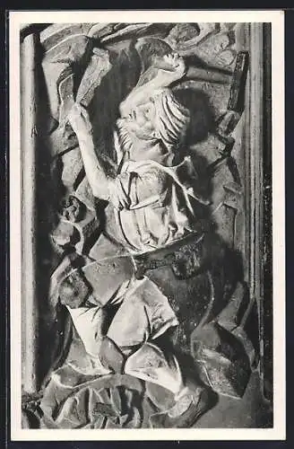 AK Annaberg /Erzgeb., St. Annenkirche, Bergmannsfigur an der Kanzeltreppenbrüstung