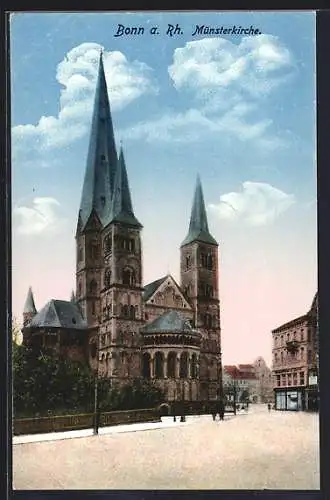 AK Bonn a. Rh., Münsterkirche mit Strassenpartie