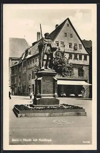 AK Jena, Markt mit Cafe und Hanfried