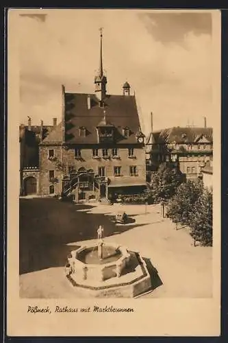 AK Pössneck, Rathaus mit Marktbrunnen