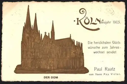 Lithographie Köln, Dom, Neujahrsgruss 1905