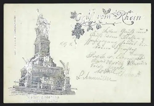 Lithographie Rüdesheim am Rhein, Niederwalddenkmal