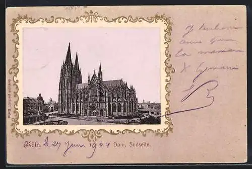 AK Köln, Dom, Südseite, Passepartout