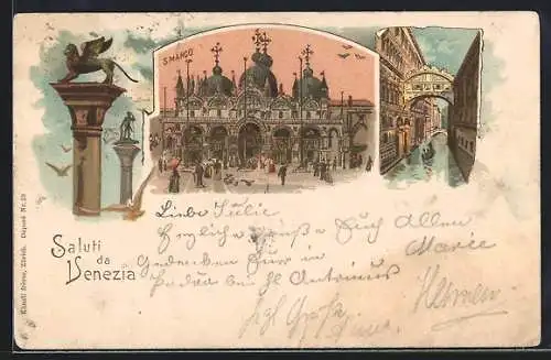 Lithographie Venezia, Ponte dei Sospiri, Basilica S. Marco