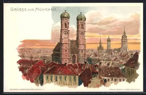 Lithographie München, Sicht auf die Liebfrauenkirche