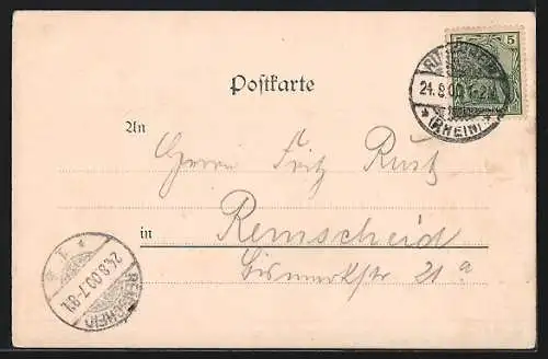 Lithographie Rüdesheim am Rhein, National-Denkmal