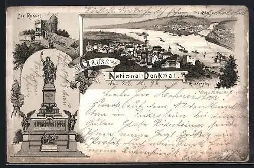 AK Rüdesheim am Rhein, Das National-Denkmal, Bingen, die Rossel